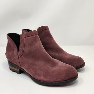 Sorel Lolla Cut Out Ankle Boots Booties Women Size 8.5 Dusty Rose Suede Slip On